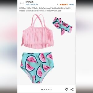 Cute Baby Gillrl Watermelon Swim Suit With Headband